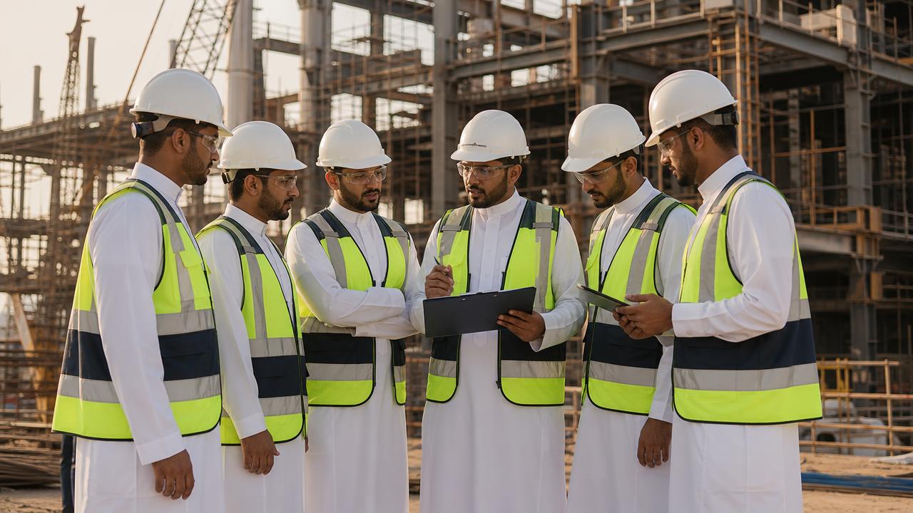 فريق سعودي متخصص من فريق الحماية المهنية التطوعي في موقع عمل